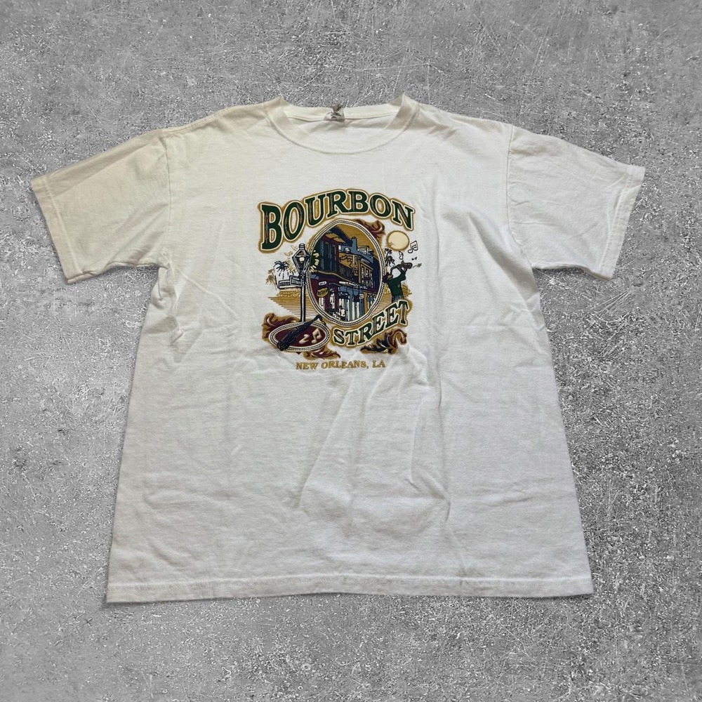 Vintage 90s Bourbon Street New Orleans LA Graphic T-Shirt White Anvil Mens M